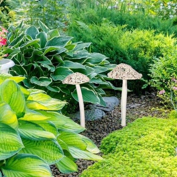 3 Garden Decorations Natural Colors Mushroom Garden Pottery Handmade New Color - Picture 2 of 8